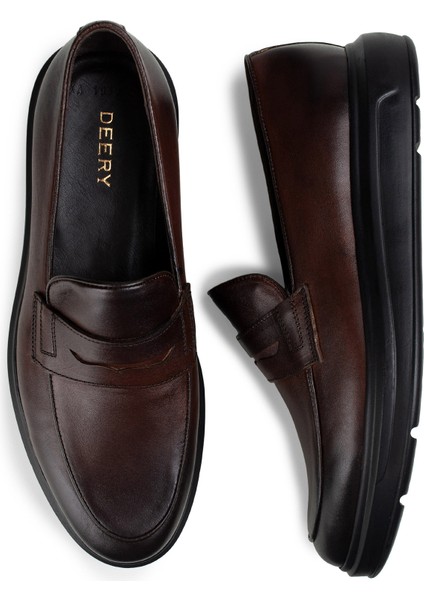 Hakiki Deri Kahverengi Loafer Erkek Ayakkabı fırsatları