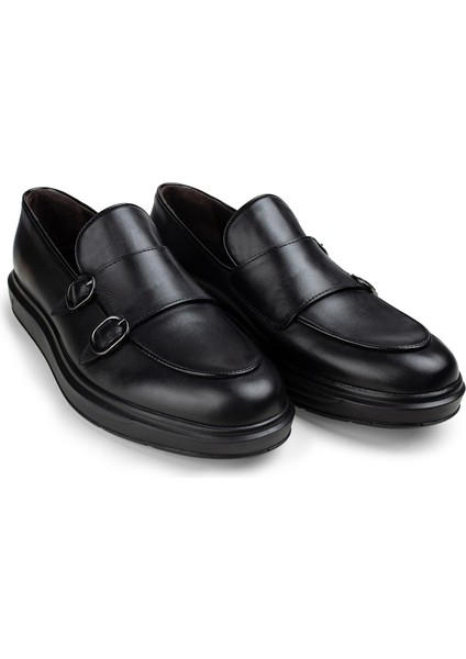 Hakiki Deri Siyah Çift Tokalı Erkek Loafer fiyatları