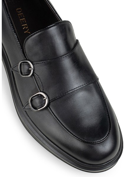 Hakiki Deri Siyah Çift Tokalı Erkek Loafer fırsatları
