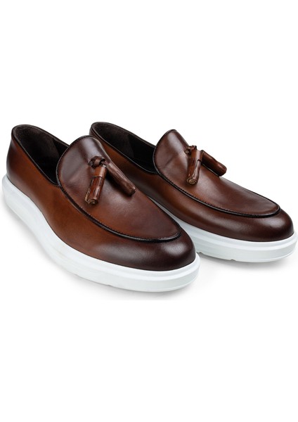 Hakiki Deri Taba Rengi Püsküllü Erkek Loafer