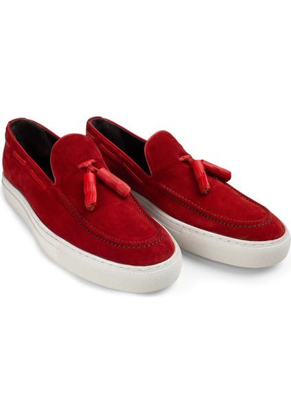 Hakiki Süet Kırmızı Püsküllü Erkek Sneaker