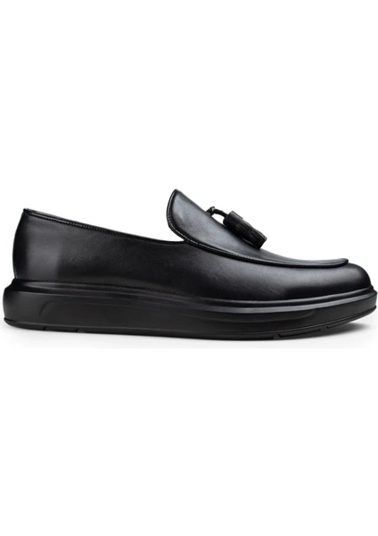 Hakiki Deri Siyah Püsküllü Comfort Erkek Loafer