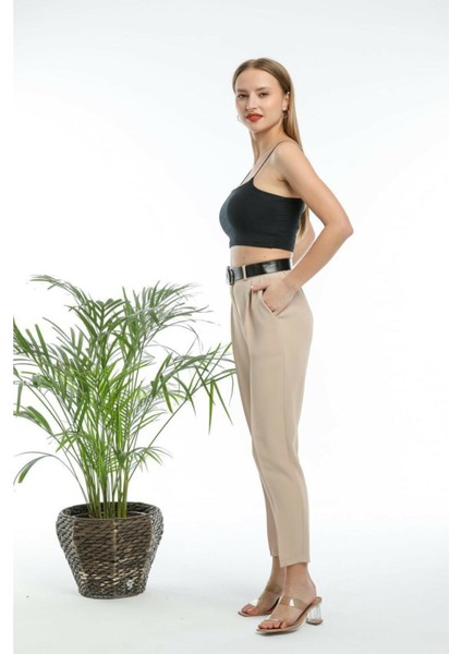 Kadın Taş Rengi Bilek Boy Kumaş Pantolon fiyatları