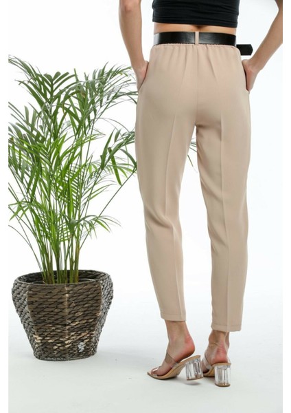 Kadın Taş Rengi Bilek Boy Kumaş Pantolon modelleri