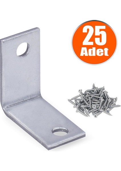Mobilya Dolap Köşe Bağlantı Sabitleme L Demir Gönye 25X25X15 mm (25 Adet)