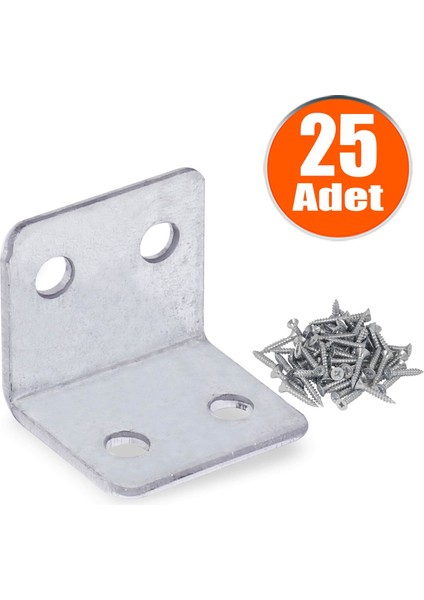 Mobilya Dolap Köşe Bağlantı Sabitleme L Demir Gönye 25X25X30 mm (25 Adet)