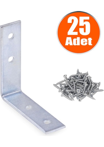 Mobilya Dolap Köşe Bağlantı Sabitleme L Demir Gönye 55X55X15 mm (25 Adet)