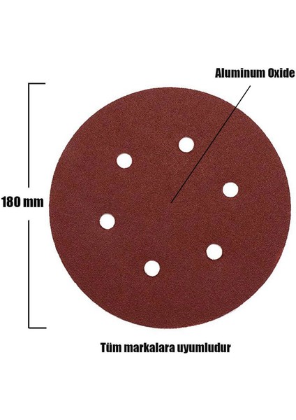 10 Adet Delikli Cırt Zımpara 180 mm Spiral Taşlama 220 Kum