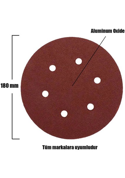 10 Adet Delikli Cırt Zımpara 180 mm Spiral Taşlama 180 Kum