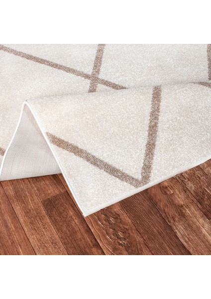 Modern Geometrik Desenli Krem Bej Halı F121A