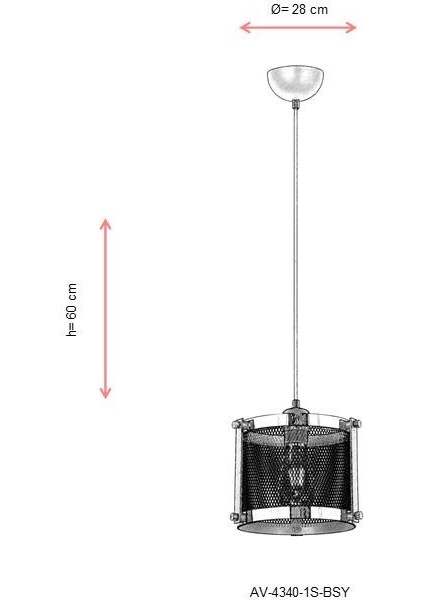 AV-60336-1S-BSY Siyah Boyalı Modern Avize E27 Metal 28cm