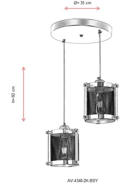 AV-60336-2K-BSY Siyah Boyalı Modern Avize E27 Metal 35cm