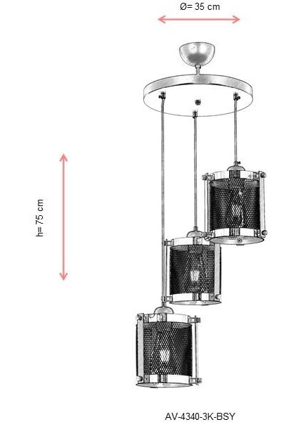 AV-60336-3K-BSY Siyah Boyalı Modern Avize E27 Metal 0x3cm