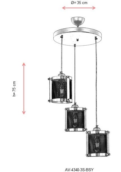 AV-60336-3S-BSY Siyah Boyalı Modern Avize E27 Metal 0x3cm