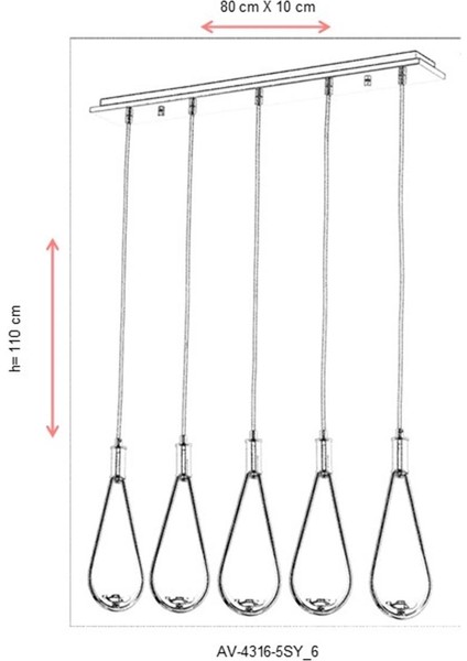 AV-60312-5SY Sarı Kaplama Modern Avize G9 Metal Cam 80x10cm