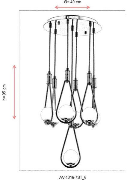 AV-60312-7ST Sarı Kaplama Modern Avize G9 Metal Cam 40cm