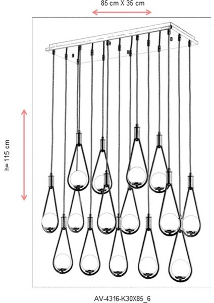 AV-60312-K30X85 Krom Kaplama Modern Avize G9 Metal Cam 85x35cm fiyatları