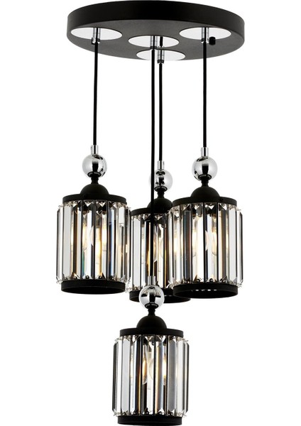 AV-60314-4T-BSY Siyah Boyalı Modern Avize E27 Metal Kristal 35cm