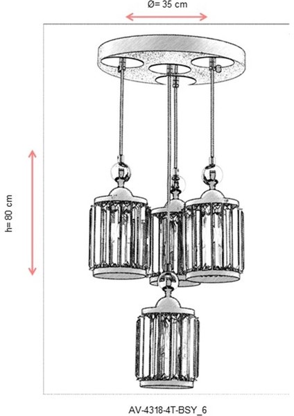 AV-60314-4T-BSY Siyah Boyalı Modern Avize E27 Metal Kristal 35cm fiyatları