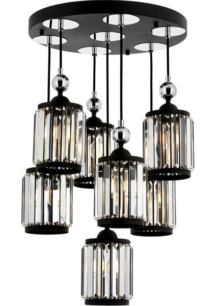 AV-60314-7T-BSY Siyah Boyalı Modern Avize E27 Metal Kristal 45cm
