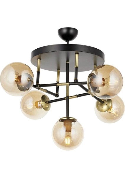 AV-60327-5T-BSY Siyah Boyalı Modern Avize E27 Metal Cam 40cm