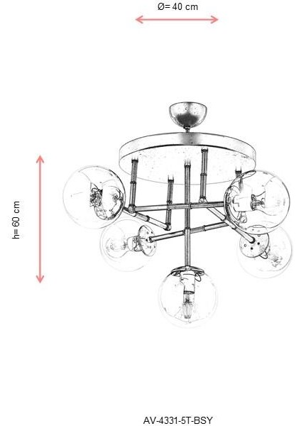 AV-60327-5T-BSY Siyah Boyalı Modern Avize E27 Metal Cam 40cm