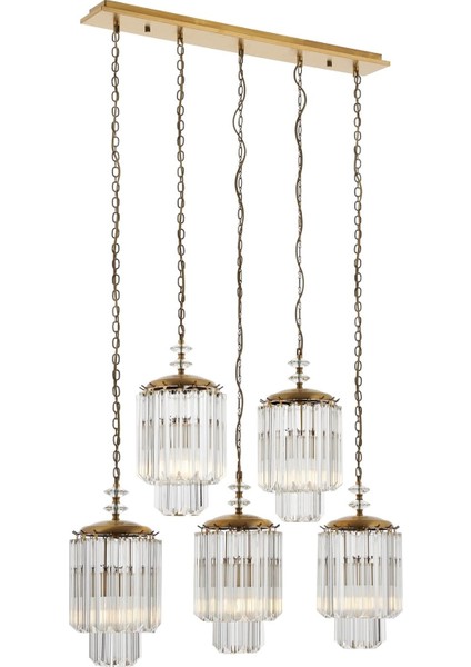 AV-60298-5EY Eskitme Kaplama Klasik Avize E27 Metal Kristal 80x10cm