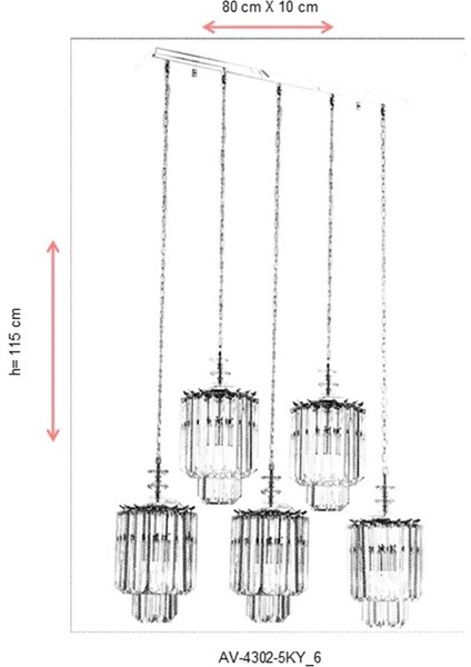 AV-60298-5KY Krom Kaplama Klasik Avize E27 Metal Kristal 80x10cm
