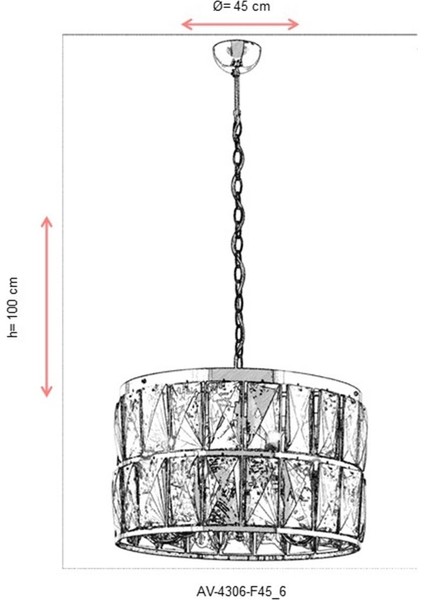 AV-60302-F45 Siyah Boyalı Klasik Avize E14 Metal Kristal 45cm