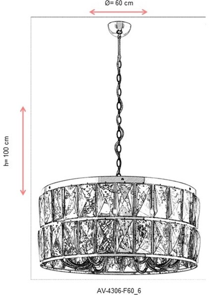 AV-60302-F60 Siyah Boyalı Klasik Avize E14 Metal Kristal 60cm