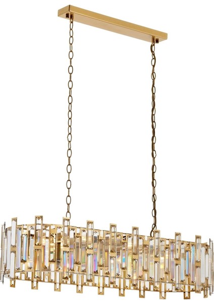 AV-60303-E30X90 Eskitme Kaplama Klasik Avize E14 Metal Kristal 90x30cm