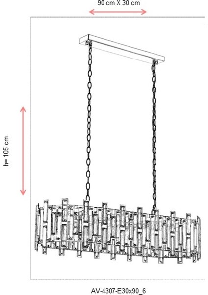 AV-60303-E30X90 Eskitme Kaplama Klasik Avize E14 Metal Kristal 90x30cm fiyatları