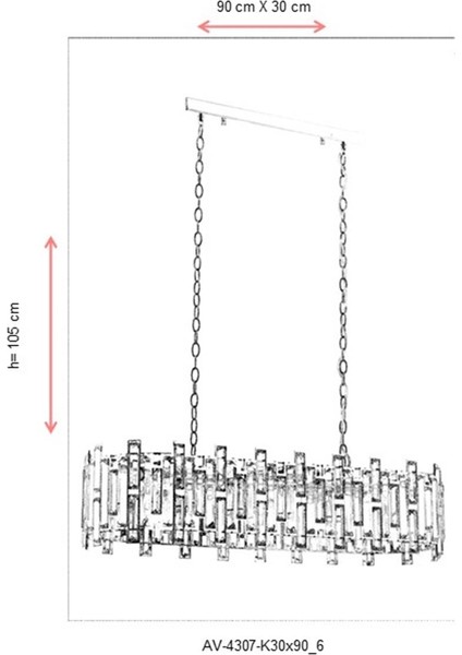 AV-60303-K30X90 Krom Kaplama Klasik Avize E14 Metal Kristal 90x30cm fiyatları