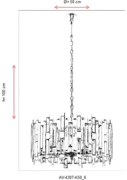 AV-60303-K50 Krom Kaplama Klasik Avize E14 Metal Kristal 50cm