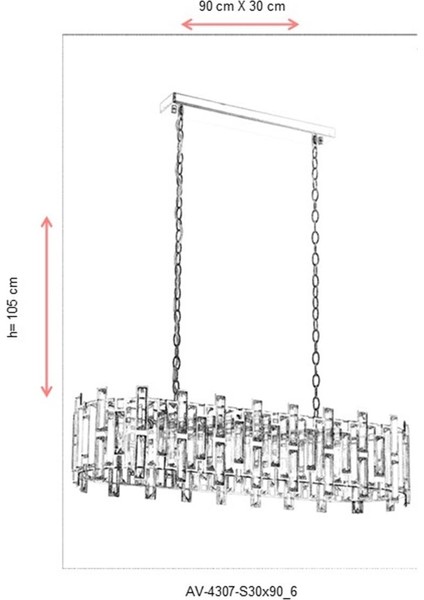 AV-60303-S30X90 Sarı Kaplama Klasik Avize E14 Metal Kristal 90x30cm