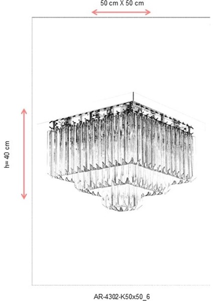 AR-60298-K50X50 Krom Kaplama Klasik Avize E14 Metal Kristal 50x50cm