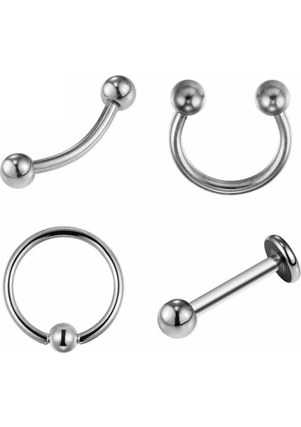 4'lü Set Titanyum Piercing Dudak-Kıkırdak-Tragus 8 mm