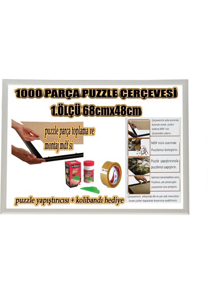 Puzzle Çerçevesi 1000 Parça - Camsız - 68 cm x 48 cm - Beyaz Renk -çerçeve 23 mm