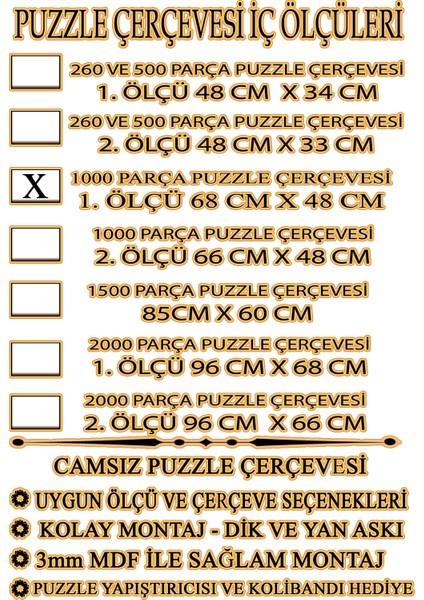 Puzzle Çerçevesi 1000 Parça - Camsız - 68 cm x 48 cm - Beyaz Renk -çerçeve 23 mm