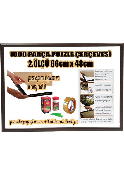 1000 Parça - Camsız -1.ölçü 66 cm x 48 cm - Renk koyu kahve 23 mm