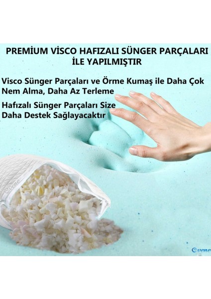 Visco Yastık Visko Uyku Yastığı Premium Kılıflı Dolgun % 100 Visco Sünger