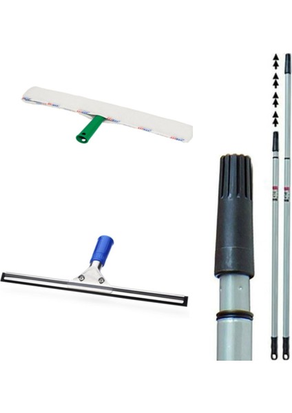 Camsil Silme Aparatı Çekçek Metal 35 cm Mikrofiber Peluş ve Aparatı 35 cm Teleskobik Sap 3 mt Temizlik Seti