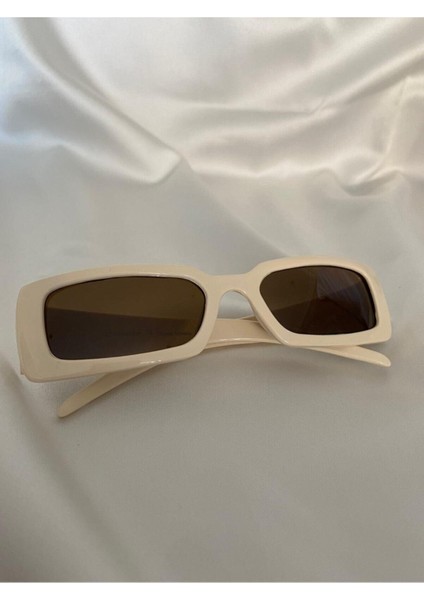 Vintage Model Baklava Desen Detaylı Krem Unisex Güneş Gözlüğü modelleri