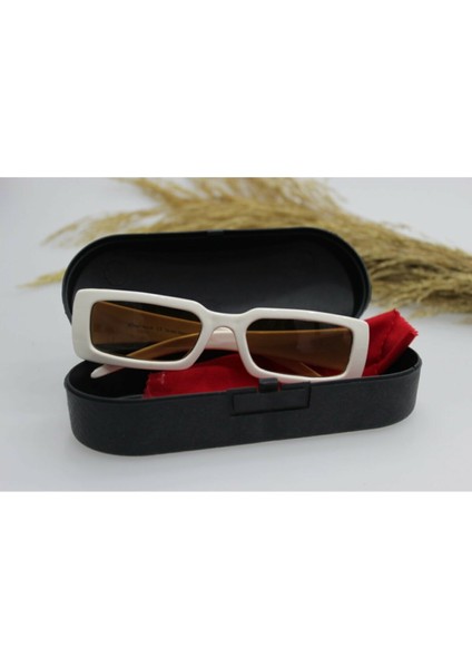 Vintage Model Baklava Desen Detaylı Krem Unisex Güneş Gözlüğü indirimleri