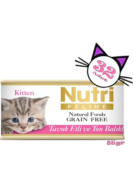 Tavuklu&ton Balıklı 85GR Kitten Nutri Yaş Kedi Maması 32ADET