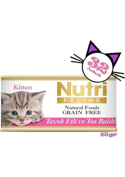 Nutri Feline Tavuklu&ton Balıklı 85GR Kitten Nutri Yaş Kedi Maması 32ADET