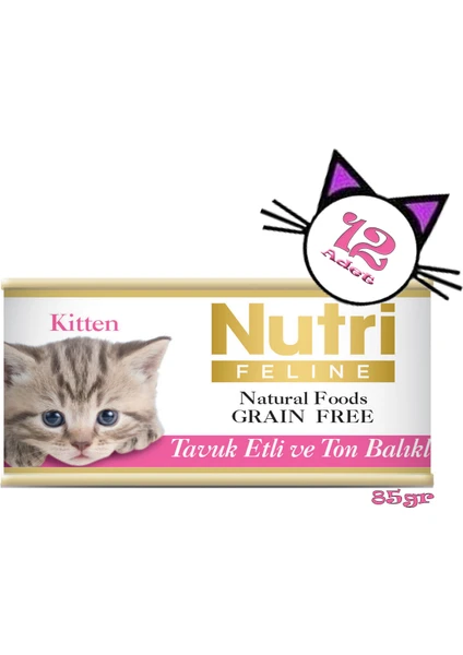 Nutri Feline Tavuklu&ton Balıklı 85GR Kitten Nutri Yaş Kedi Maması 12ADET