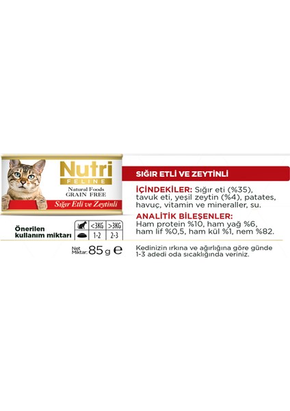 Sığır Etli&zeytinli 85GR Nutri Yaş Kedi Maması 12ADET