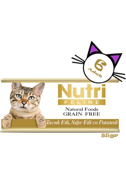 Nutri Feline Tavuk Sığır Etli&patatesli 85GR Nutri Yaş Kedi Maması 6ADET