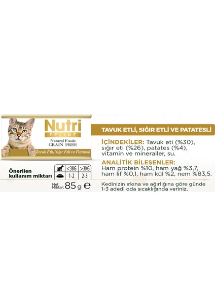 Nutri Feline Tavuk Sığır Etli&patatesli 85GR Nutri Yaş Kedi Maması 6ADET